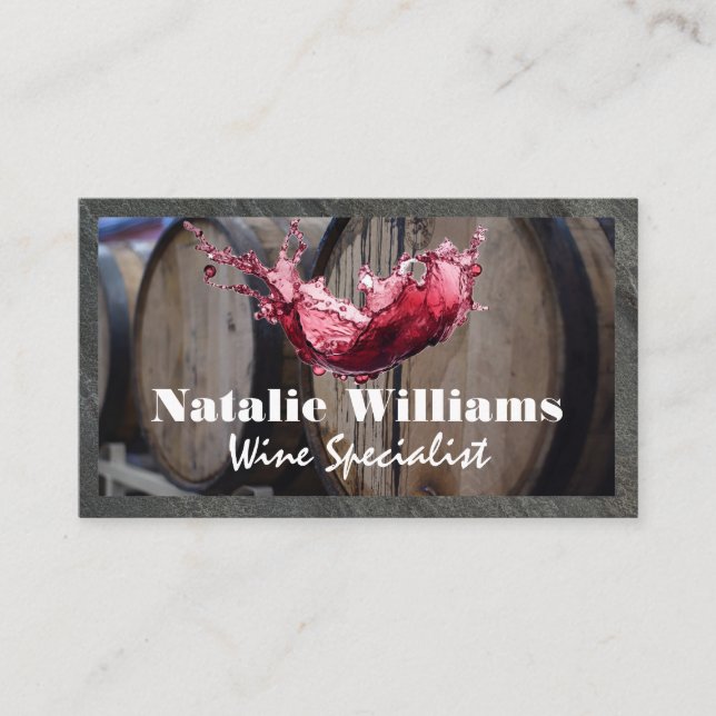 Rotwein, Splash und Barrels Visitenkarte (Vorderseite)