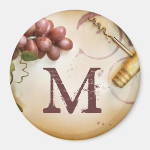 Rotwein Trauben Korkschrauben Monogramm Anfangsmag Magnet