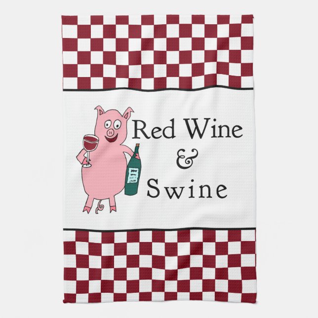 Rotwein u. Schweine Küchentuch (Vertikal)