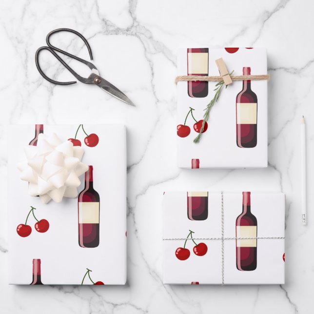 Rotwein und Cherry Geschenkpapier Set (Vorderseite)