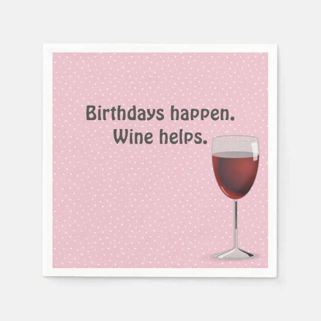 Rotwein und Polka Dots Geburtstag Napkins Serviette (Vorderseite)