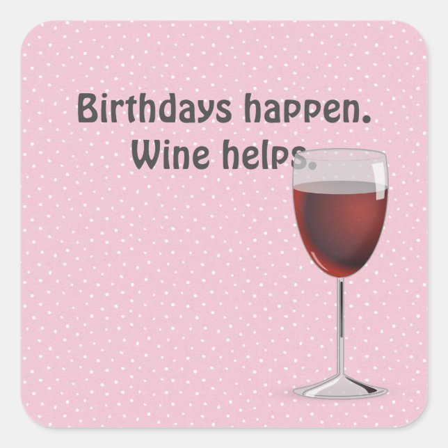 Rotwein und Polka Dots Geburtstag Quadratischer Aufkleber (Vorderseite)