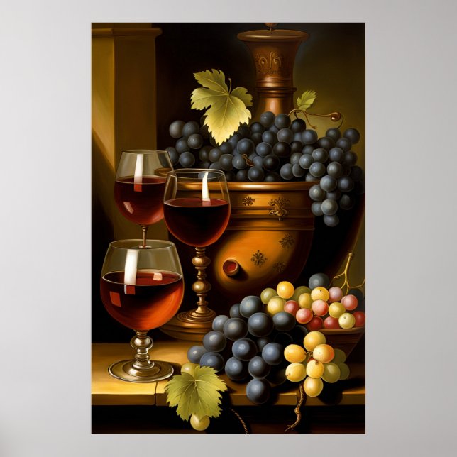 Rotwein und Trauben Poster (Vorne)