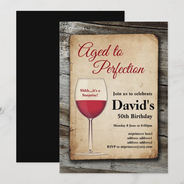 Rotwein, Weineinladung, gereift bis zur Perfektion Einladung (Vorne/Hinten)