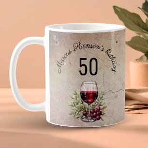 Rotweinglas Olive Wasserfarbe 50. Geburtstag Kaffeetasse