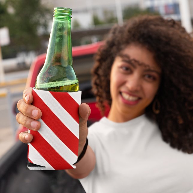 Rotweiße Diagonalstreifen Dosenkühler (can cooler)