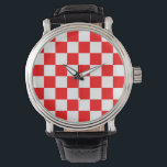 Rotweiße Schachtel-Karo-Muster Armbanduhr<br><div class="desc">Muster für rote und weiße Karo Gestaltete geometrische Quadrate</div>