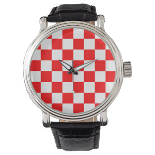 Rotweiße Schachtel-Karo-Muster Armbanduhr