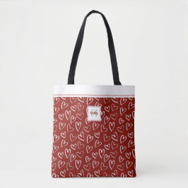 Rotweißes Herzmuster Monogramm Tote Beutel Tasche