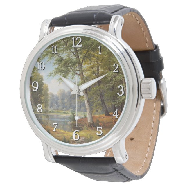 Rotwild am Waldteich Armbanduhr (Schrägansicht)
