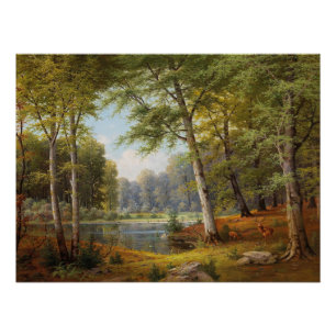 Rotwild am Waldteich Poster