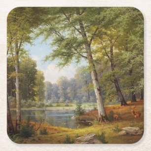 Rotwild am Waldteich Rechteckiger Pappuntersetzer