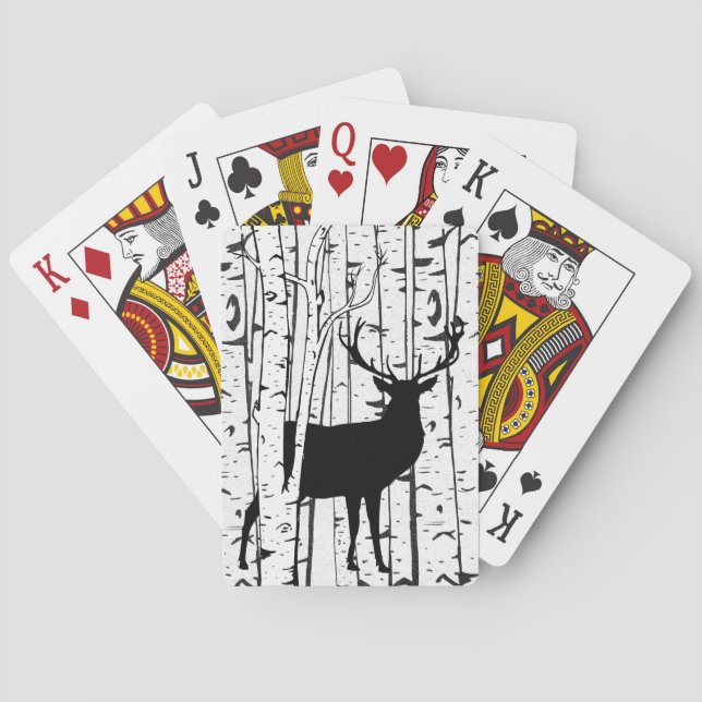 Rotwild-Dollar in weiße Birken-Baum-Spielkarten Spielkarten (Rückseite)