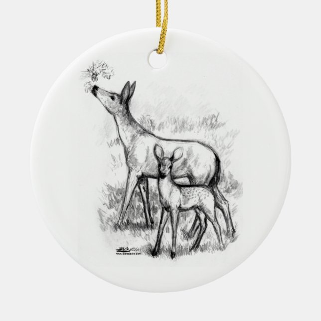 Rotwild-Familie Keramikornament (Vorne)
