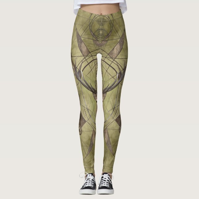 Rotwild-heilige Geometrie-Digital-Kunst Leggings (Vorderseite)