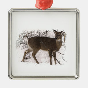 Rotwild im Schnee Silbernes Ornament