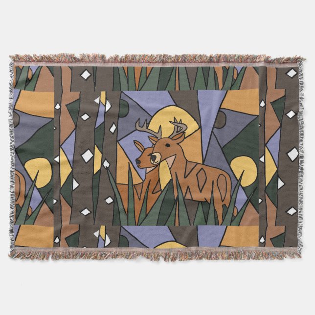 Rotwild in der Holz-Kunstabstrakten Throw-Decke Decke (Vorderseite)