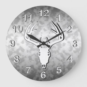 Rotwild-Jagd-Schädel mit den Geweihen Große Wanduhr