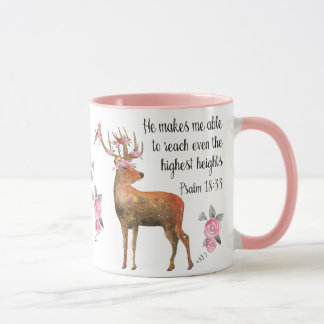 Rotwild mit Blumen-Kronen-Psalm-18:33 Tasse