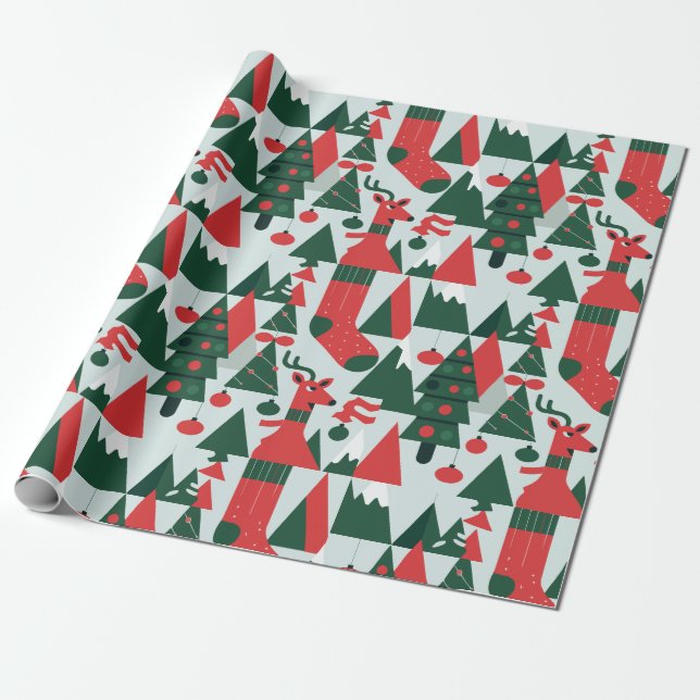 Rotwild, niedlicher Weihnachtsbaum Geschenkpapier (Ungerollt)