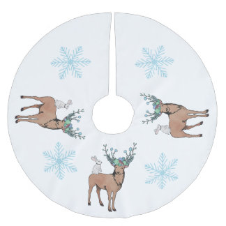 Rotwild-Schneeflocke-Baum-Rock Polyester Weihnachtsbaumdecke
