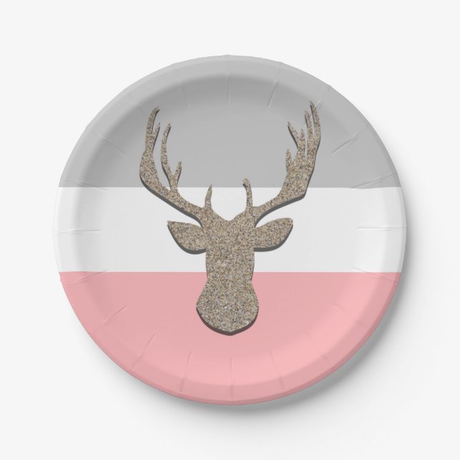 Rotwild-Silhouette, Hirsch auf Blauem und Grauem Pappteller (Vorderseite)