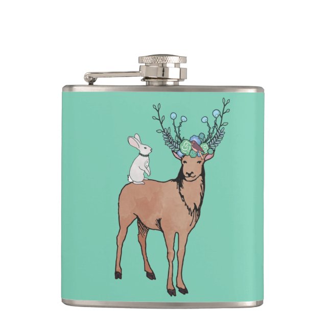 Rotwild-und Kaninchen-Flasche Flachmann (Vorderseite)