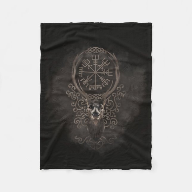 Rotwild und Vegvisir - Viking-Navigations-Kompass Fleecedecke (Vorderseite)
