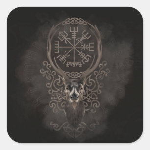 Rotwild und Vegvisir - Viking-Navigations-Kompass Quadratischer Aufkleber