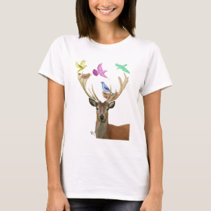 Rotwild-und Vogel-Nest-Pastellfarben T-Shirt