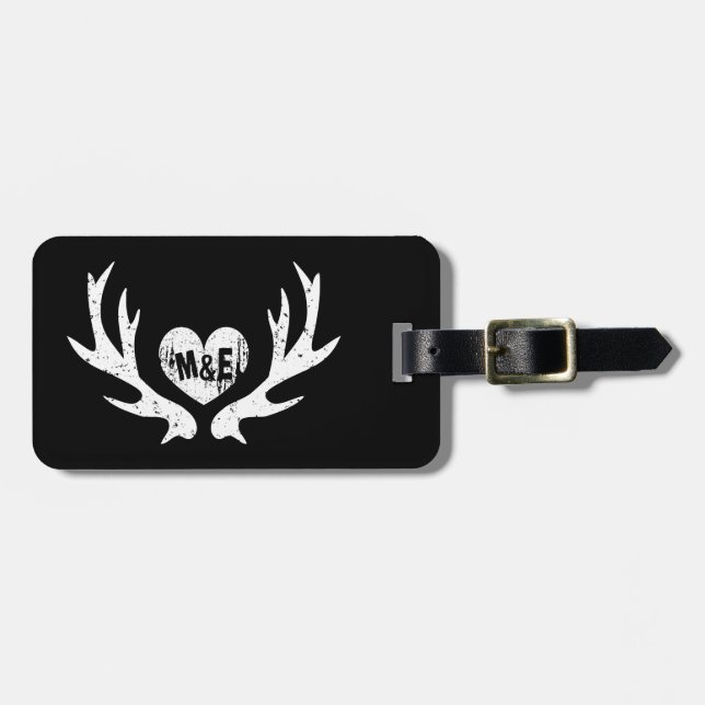 Rotwildgeweih-Reise-Gepäckanhänger des rustikalen Gepäckanhänger (Vorderseite horizontal)