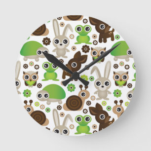 Rotwildschildkrötehäschen-Tiertapete Runde Wanduhr