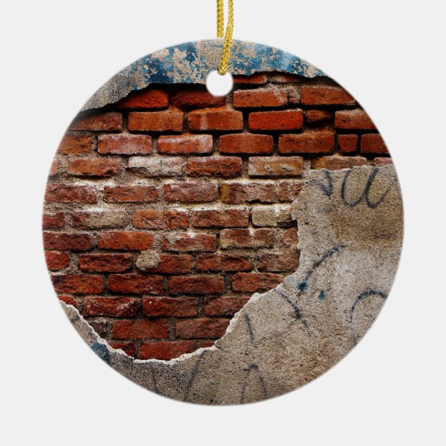 Rotziegel unter Graffiti-Zementmauer Keramik Ornament (Vorne)