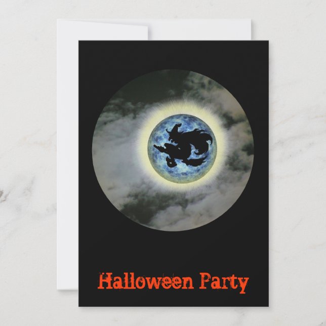 Rotzstock Blauer Mond Halloween Einladung (Vorderseite)