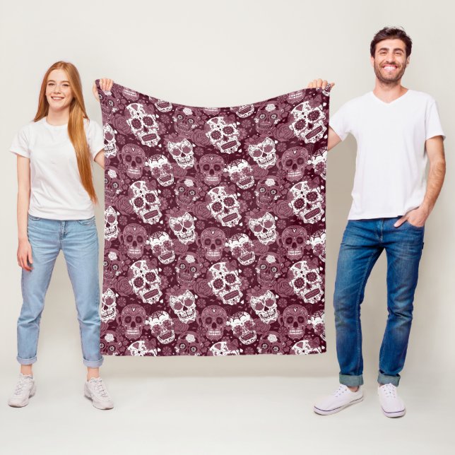 Rotzucker-Schädel Blumenziermuster Fleecedecke (Beispiel)