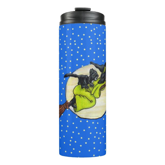 Rotzunge auf Broom Black Cat Full Moon Stars Thermosbecher (Vorderseite)