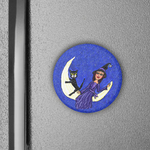 Rotzunge auf dem Mondschwarzen Kat Magnet