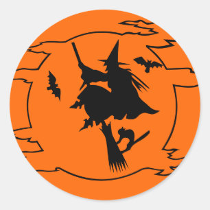 Rotzunge auf einem Besenstich Halloween-Aufkleber Runder Aufkleber