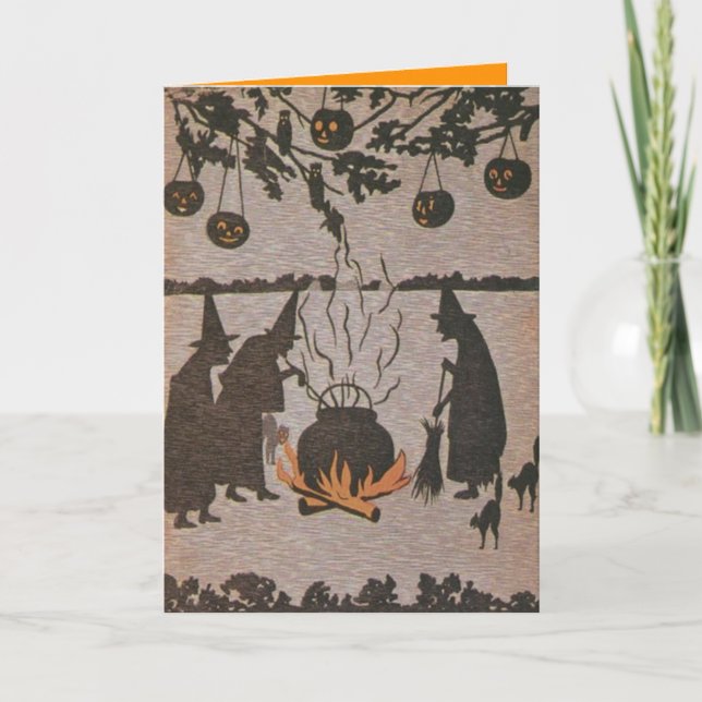 Rotzunge Jack O' Lantern Cauldron Owl Karte (Vorderseite)