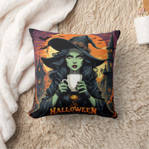 Rotzunge mit grüner Haut, die zu Halloween Tee sch Kissen