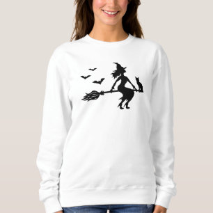 Rotzunge mit Katze und Fledermäuse, Schwarze Silho Sweatshirt