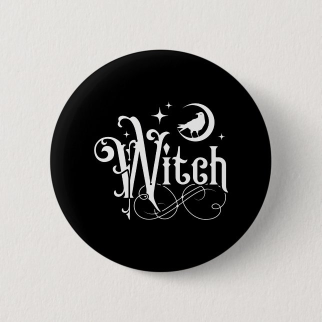 Rotzunge mit Mond und Rabe Button (Vorderseite)