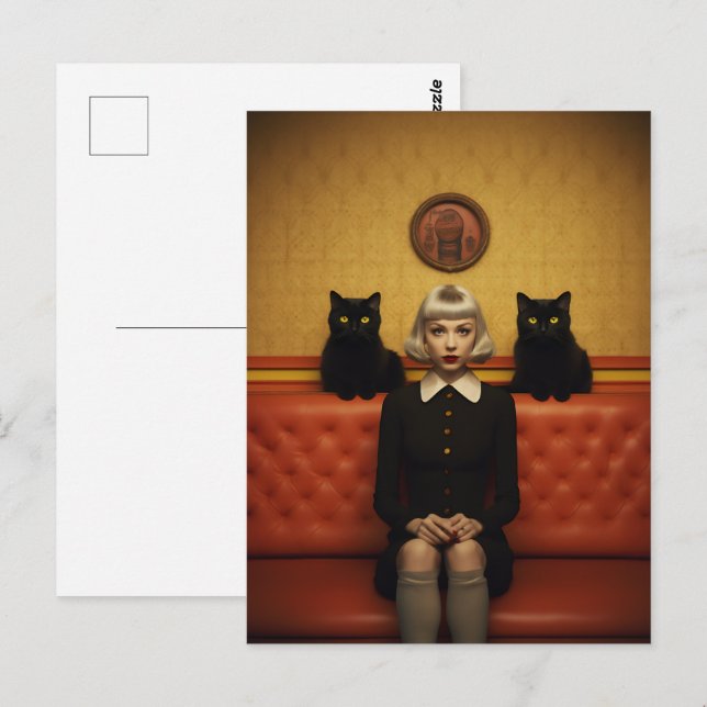 Rotzunge mit schwarzen Katzen Postkarte (Vorne/Hinten)
