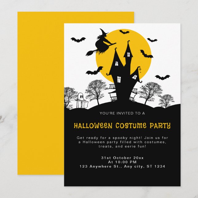 Rotzunge Spuk Orange & Schwarzes Halloween-Party Einladung (Vorne/Hinten)