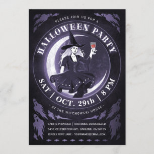 Rotzunge und MondHalloween Einladungen   Lila