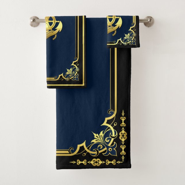 Roue/ancre marine bleu/or du navire nautique (En situation)