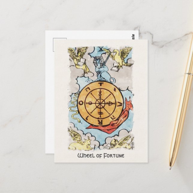 Roue De Fortune Majeure Arcana Tarot Carte Peintur (Devant/Arrière en situation)