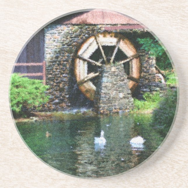 Roue d'eau en bois Dessous de verre de peinture ph (Devant)