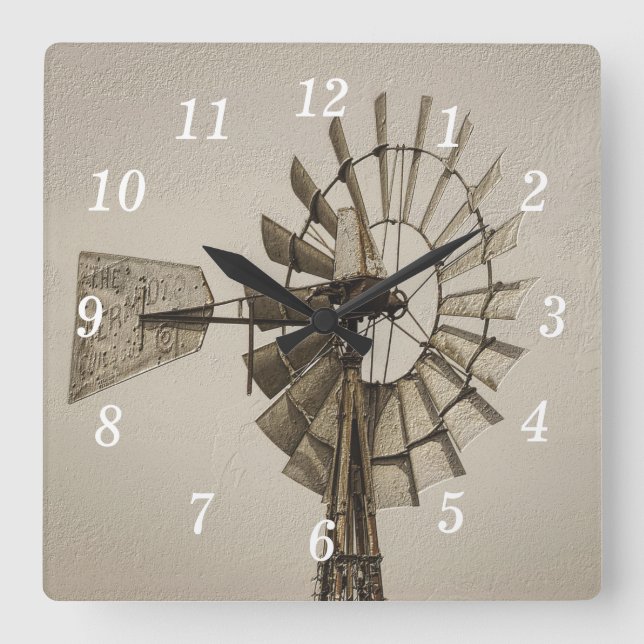 Roue D'Un Moulin À Vent Sepia Mur Horloge (Recto)