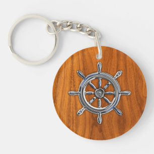 Roue nautique de style Chrome sur placage de teck